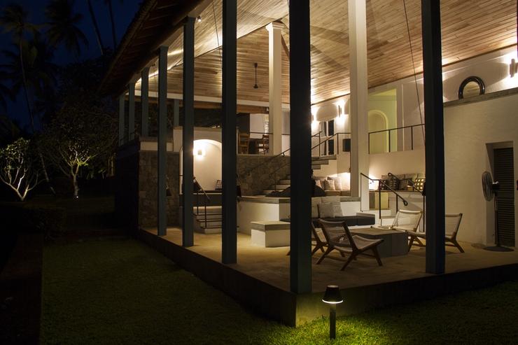 Tiered living space by night