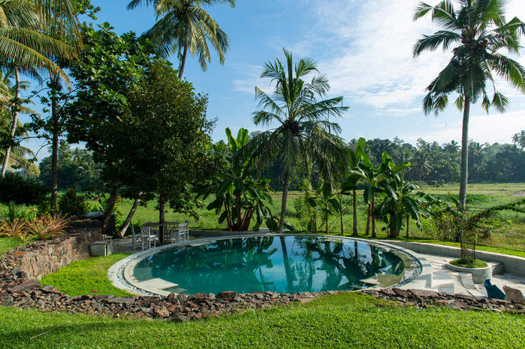 the round pool overlooking rice fields